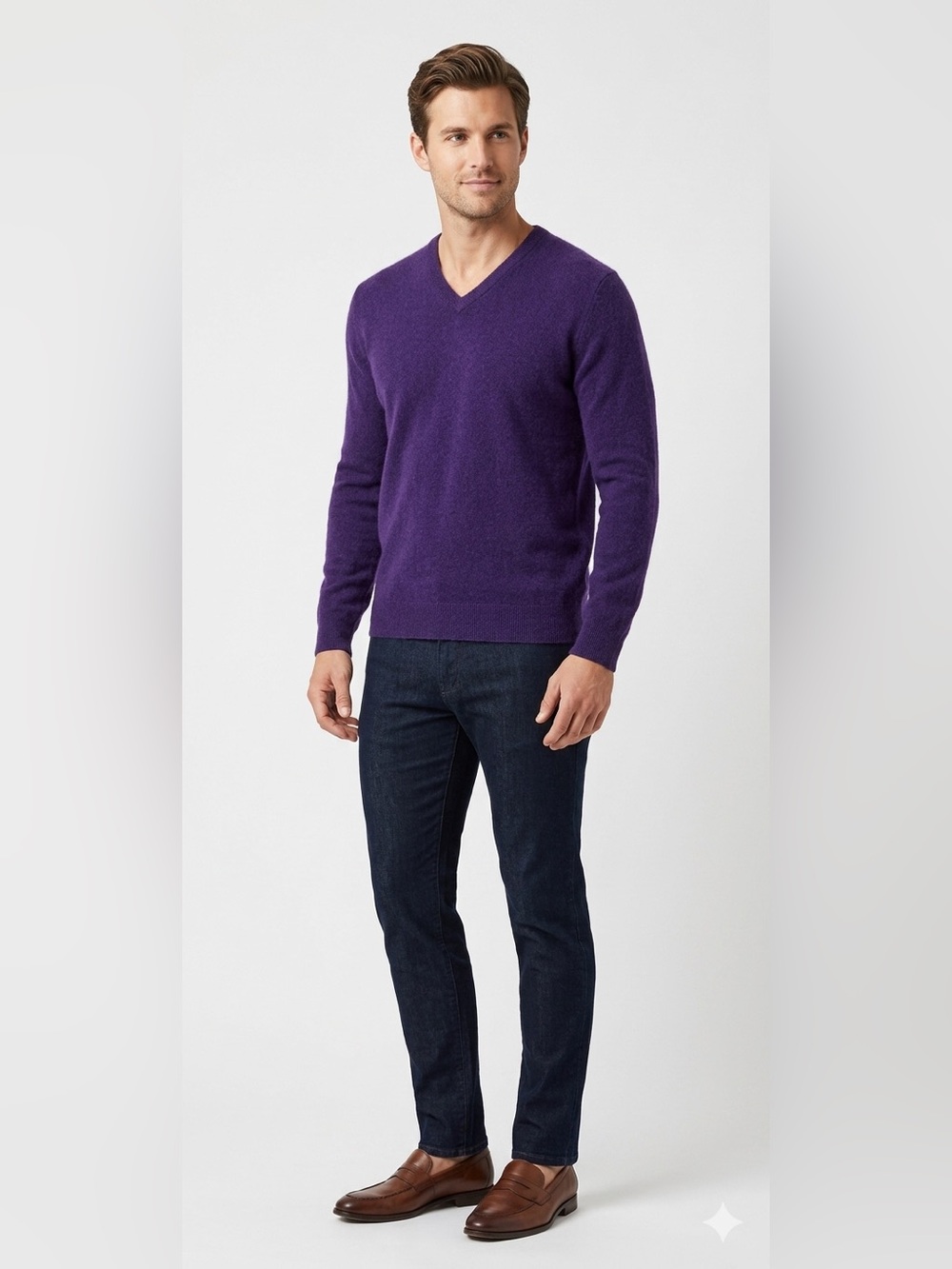 Logan Hill Cashmere V-Neck Sweater Rich Purple Size Medium (38-40) Men’s Knit